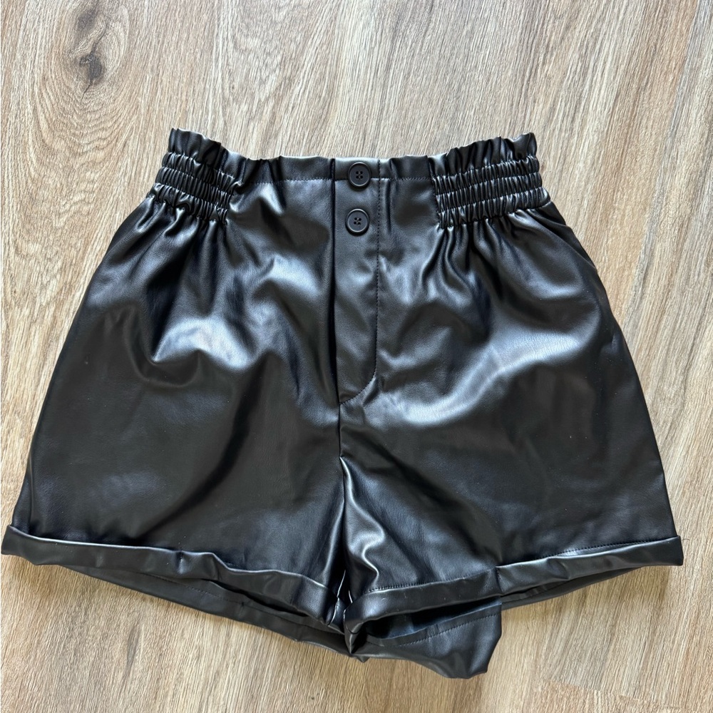 High Waist Black Faux Leather Shorts